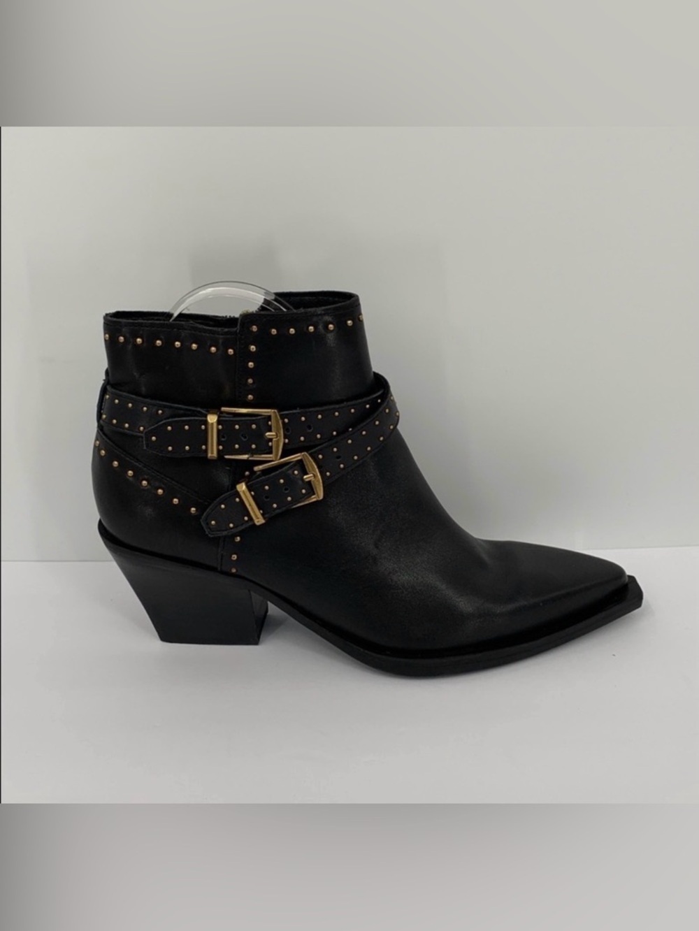 Dolce Vita Roland Western Cowboy ankle boot shoe black leather gold stud new 7.5